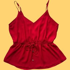 Lily White Red Peplum Cami Top M V-Neck Adjustable Straps Drawstring Y2K